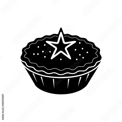 black silhouette of a small mince pie with a star 