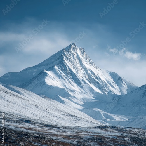 Wallpaper Mural Majestic snow-capped mountain peak against a vibrant blue sky.  Vast snow-covered slopes and foothills stretch into the distance Torontodigital.ca