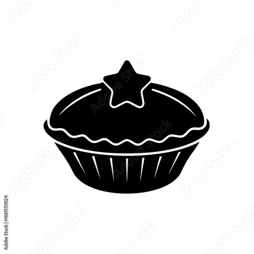 black silhouette of a small mince pie with a star 