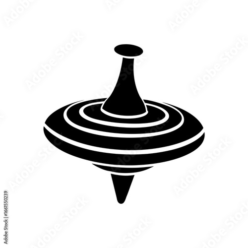 black silhouette of a spinning top toy in motion  