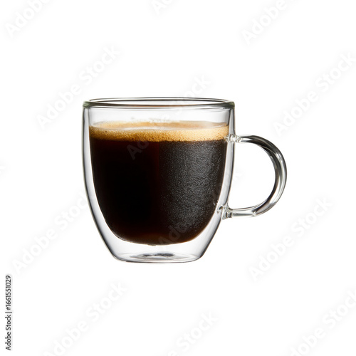 Double-Walled Glass Mug of Espresso Coffee with Crema