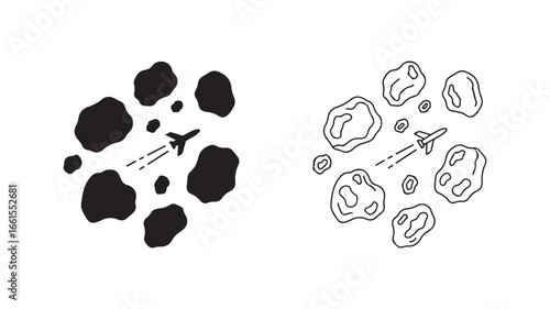 Airplane flying over islands outline style