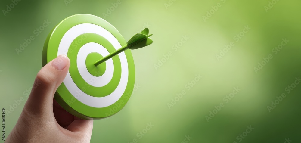 The hand holding a green target with an arrow indicating success. The hand holding a green target with an arrow indicating success.