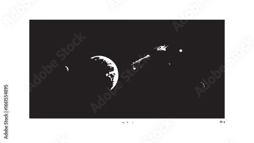 Earth moon space debris celestial bodies dark background