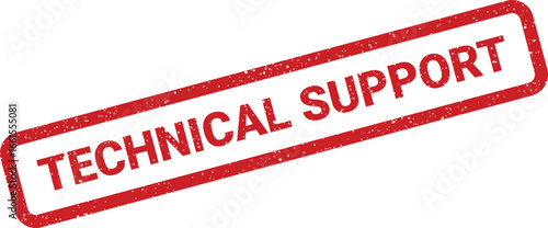 Distressed technical support rectangular stamp, business service assistance with worn effect, design element