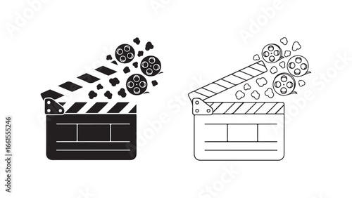Film reel and clapperboard icon with transparent background