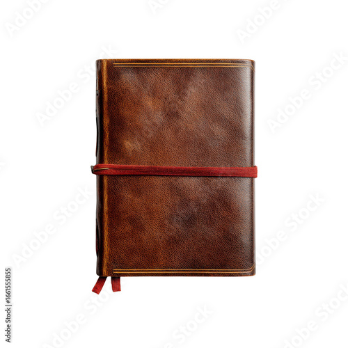 Antique Leather-Bound Journal with Red Ribbon Closure - Top View