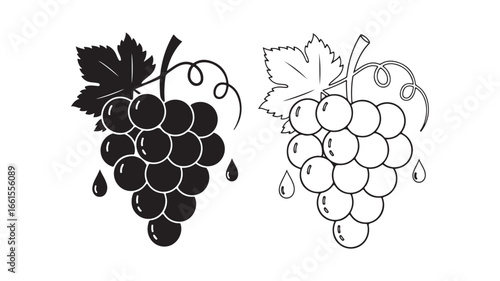 Grapes bunch outline and solid color with transparent background