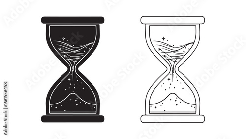 Hourglass with flowing sand and stars
