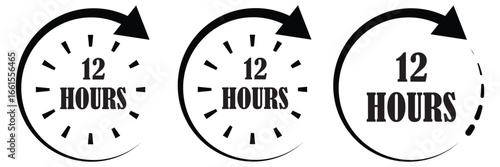 6,12, 24, 48 and 72 hours clock arrow, deodorant work time effect. Vector delivery service time icons. vector template