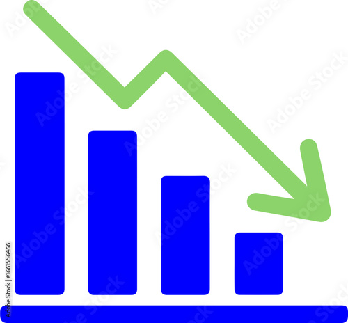 Declining Bar Chart with Red Downward Arrow Icon