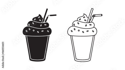 Iced drink with whipped cream and straws
