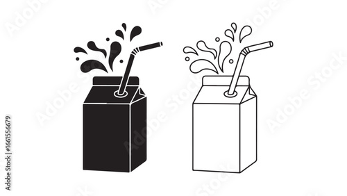Juice box with straw and splashing liquid