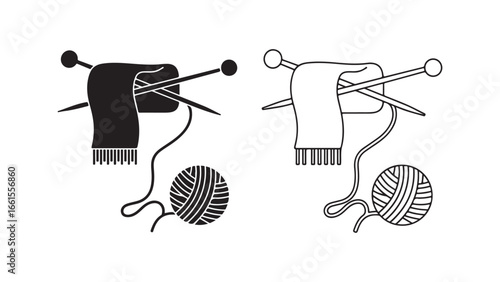 Knitting needles and yarn ball with transparent background
