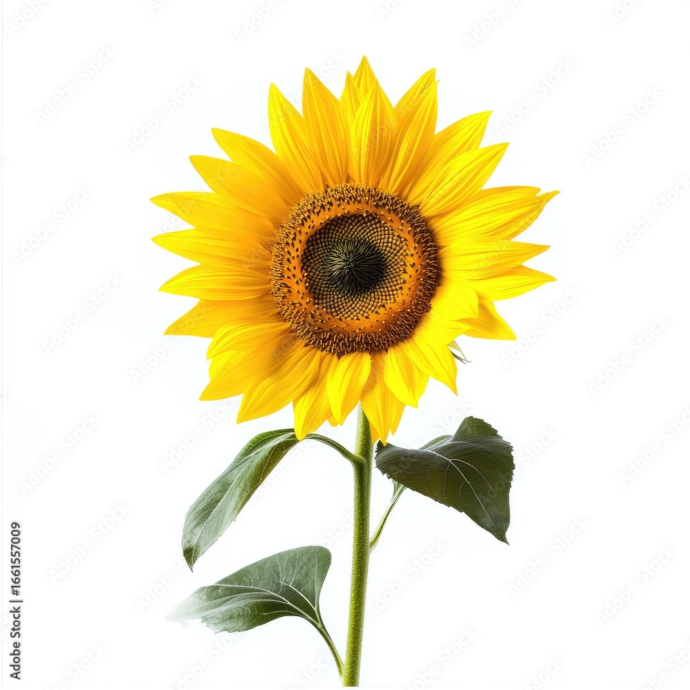 Fototapeta premium Bright yellow sunflower against white
