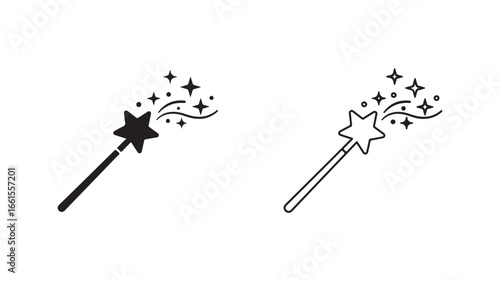 Magic wand icon with sparkling stars and transparent background
