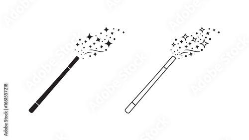 Magic wand with sparkling stars with transparent background