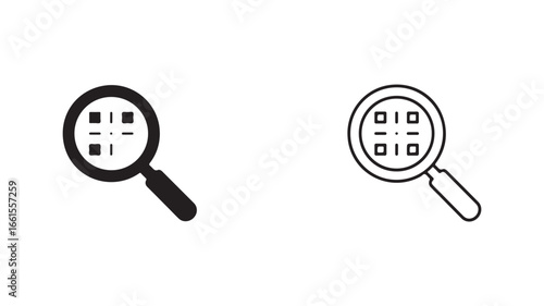 Magnifying glass icon with QR code with transparent background