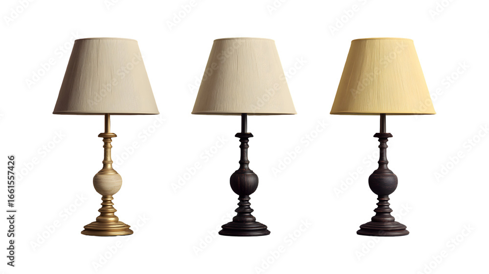 Obraz premium Three decorative lamps with different shades isolated against a transparent background