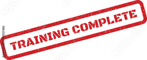 Distressed Training Complete rectangular rubber stamp vector, showing achievement, learning success, textured design