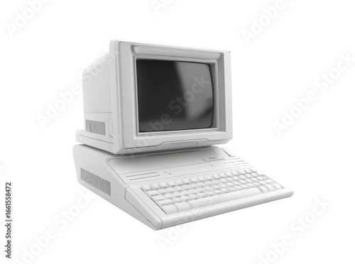 Vintage white desktop computer retro technology old pc, Isolated On Transparent Background