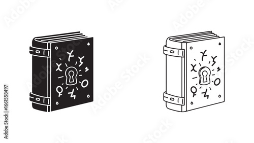 Mysterious book with arcane symbols and keyhole