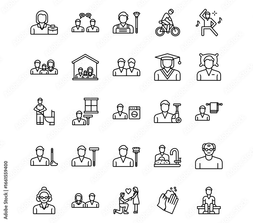 Fototapeta premium Housekeeping Line Vector Icons