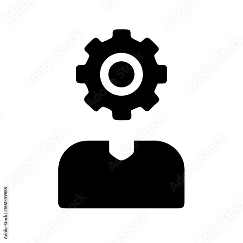 Person icon with a gear above their head representing skills and expertise in a specific field