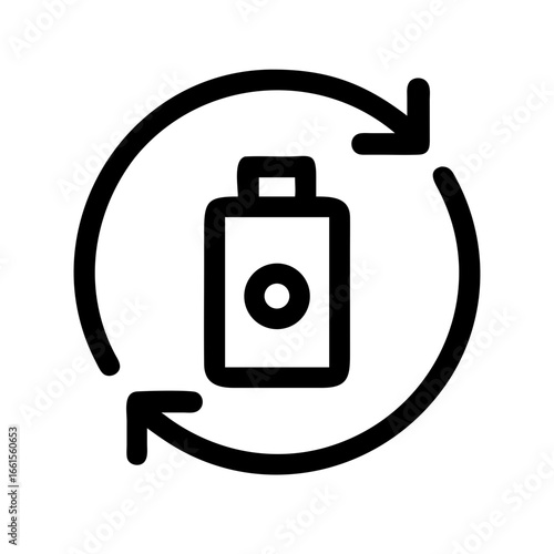 Illustration of a battery inside a circular arrow indicating recycling and sustainable energy usage concept
