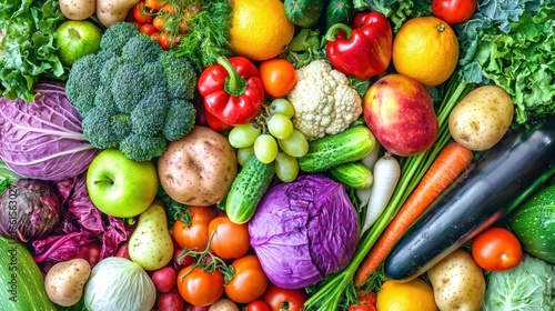 Wallpaper Mural A vibrant assortment of fresh vegetables and fruits, including leafy greens, colorful peppers, apples, and more, showcasing a healthy lifestyle. Torontodigital.ca