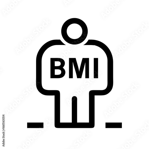Illustration of a person icon with bmi text inside the body and two short lines at the bottom edge