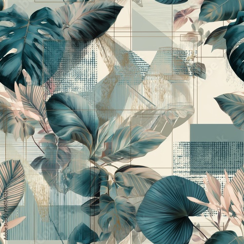 Abstract Tropical Pattern with Geometric and Textured Shapes
