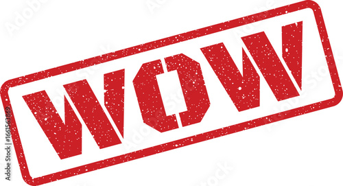 Distressed WOW stamp with gritty texture, bold impression element for attention
