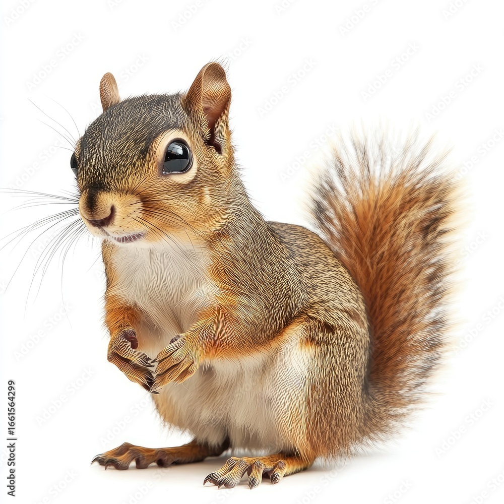 Obraz premium Small, alert squirrel, paws forward, looking slightly up