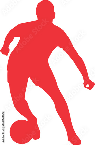 A silhouette of a soccer player dribbling the ball.