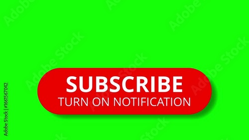 Red color subscribe button popup animation on green screen