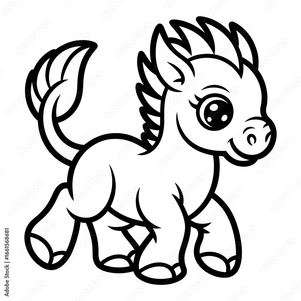 Obraz premium Adorable cartoon horse silhouette line art design cute equine creature with big eyes royalty free stock photos premium quality