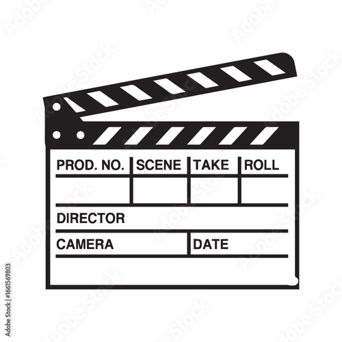 Movie Clapperboard Icon, Film Production Slate Vector Illustration
