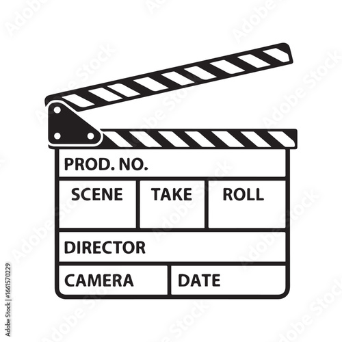 Movie Clapperboard Icon, Film Production Slate Vector Illustration
