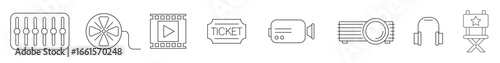Editable Stroke Vector Icon Set of Film Industry, Film Line Icon Set: Modern Cinema, Movie Production & Media vector illustration