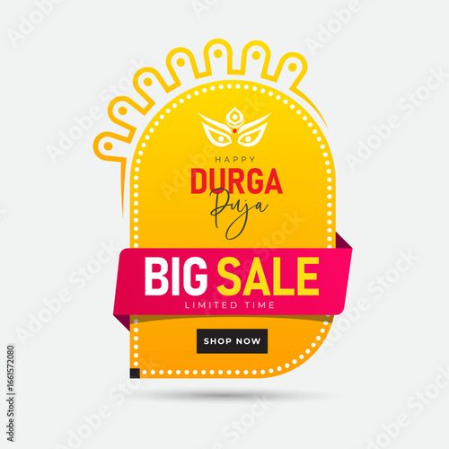 Durga Puja Offer Banner Design Layout Template Illustration, Indian Festival Offer Banner Design Template