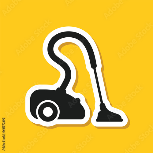 Vacuum cleaner sticker icon in flat style. Equipment for house cleaning vector illustration on isolated background. Clean machine sign business concept.