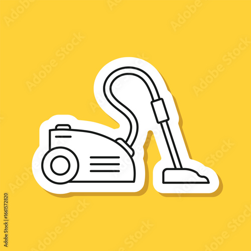 Vacuum cleaner sticker icon in flat style. Equipment for house cleaning vector illustration on isolated background. Clean machine sign business concept.