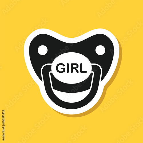 Baby pacifier sticker icon in flat style. Nipple for newborn child vector illustration on isolated background. Soother sign business concept.