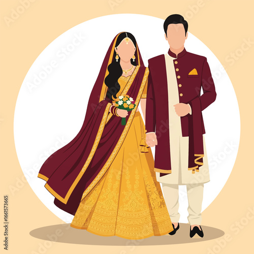 Cartoon Style Indian Wedding Couple Illustration