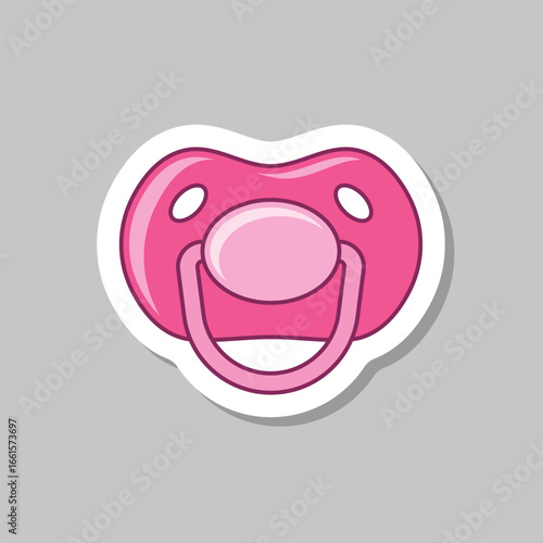 Baby pacifier sticker icon in flat style. Nipple for newborn child vector illustration on isolated background. Soother sign business concept.