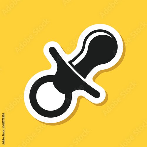 Baby pacifier sticker icon in flat style. Nipple for newborn child vector illustration on isolated background. Soother sign business concept.