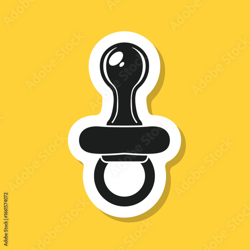 Baby pacifier sticker icon in flat style. Nipple for newborn child vector illustration on isolated background. Soother sign business concept.
