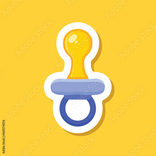Baby pacifier sticker icon in flat style. Nipple for newborn child vector illustration on isolated background. Soother sign business concept.