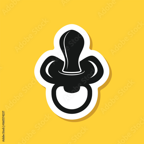 Baby pacifier sticker icon in flat style. Nipple for newborn child vector illustration on isolated background. Soother sign business concept.